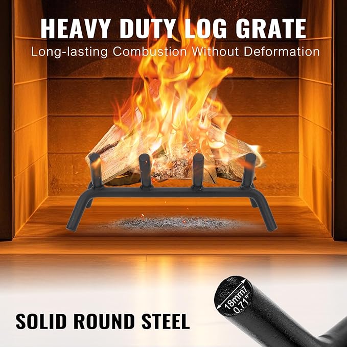 Fireplace Grate 14 inch - Fireplace Log Grates Heavy Duty Solid Round Steel | Log Grate for Fireplace No Assembly Required, Burning Wood Stove Grate for Indoor Chimney Hearth, Outdoor Camping