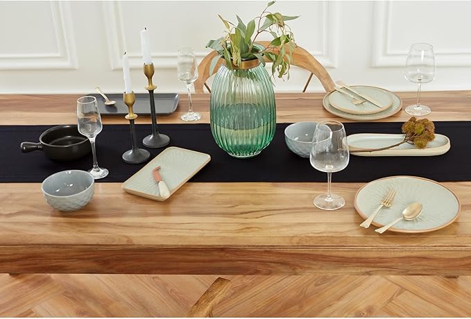 Solino Home Linen Black Table Runner 72 Inches Long - 100% Pure Linen Medium Weight Hemstitch Table Runner 14 x 72 Inch for Dresser, Dining, Winter