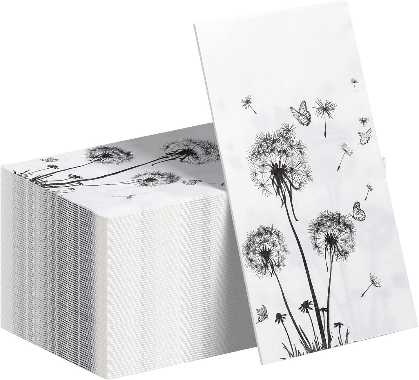 100 Sheets Dandelion Guest Towels Disposable for Bathroom Disposable Paper Napkins for Dinner Party Kitchen Floral Paper Hand Towels for Guest Party Supplies (4.3 x 7.9 Inch)
