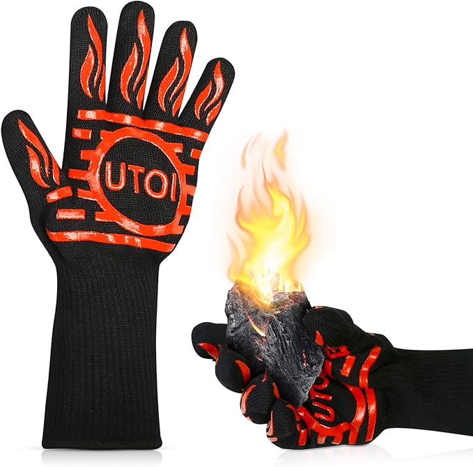 BBQ Grill Gloves 1472°F Heat Resistant, Long Grilling Gloves Oven Mitts for Campfire & Fire Pit, Smoker, Fireplace, Kitchen and Outdoor Cooking, XL Size, Red