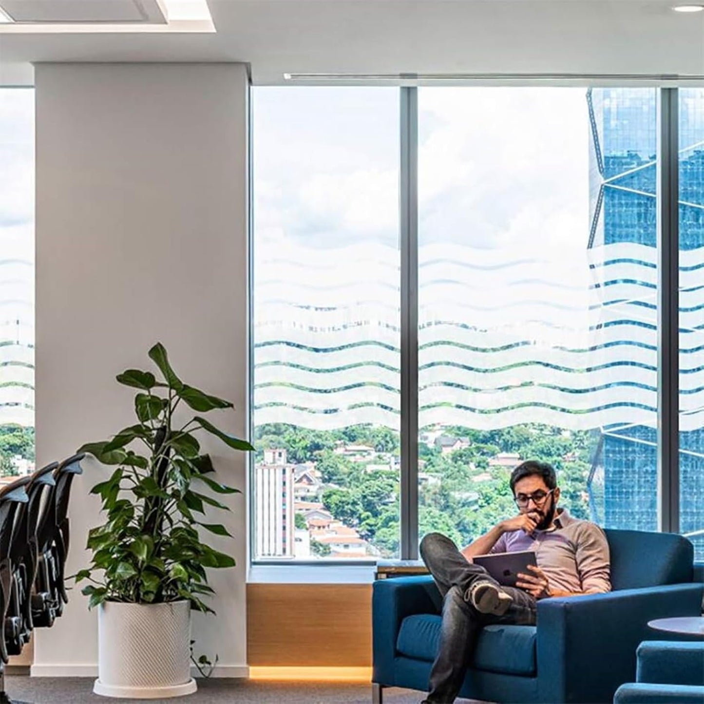 LEMON CLOUD Window Film for Privacy and Light Protection,Non Adhesive Removable Glass Covering Opaque Window Sticker Self Static Cling Vinyl Glass Film for Home Office (11.8 x 78.7 Inch,Wavy)