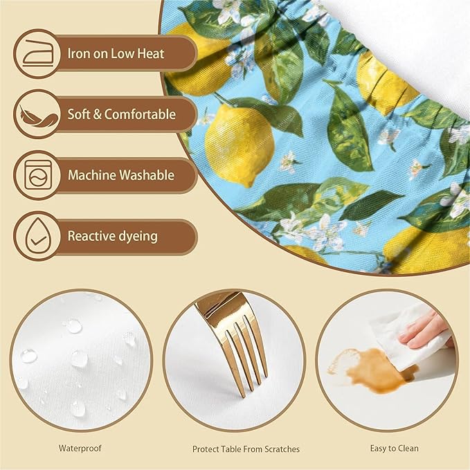 Rectangle Table Cloth Cover Waterproof Elastic Fitted Polyester Fitted Tablecloths for 6 Foot Tables for Indoor,Picnic, Camping, Outdoor （72" x 30"，Lemon）