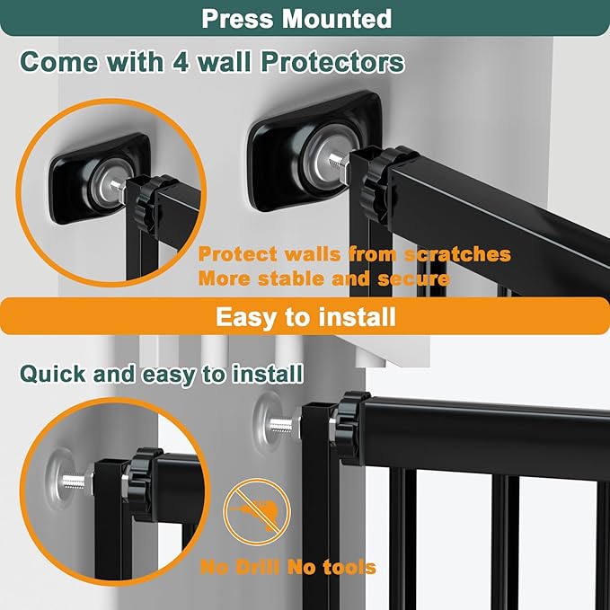 40.55" Tall 1.37" Ultra Narrow Spacing Dogs Pets Baby Gate for Doorway Safety Proof Indoor 53.74-61.61" Extra Wide Puppy Pressure Mounted No Drill Walk Through Black Metal Hallway