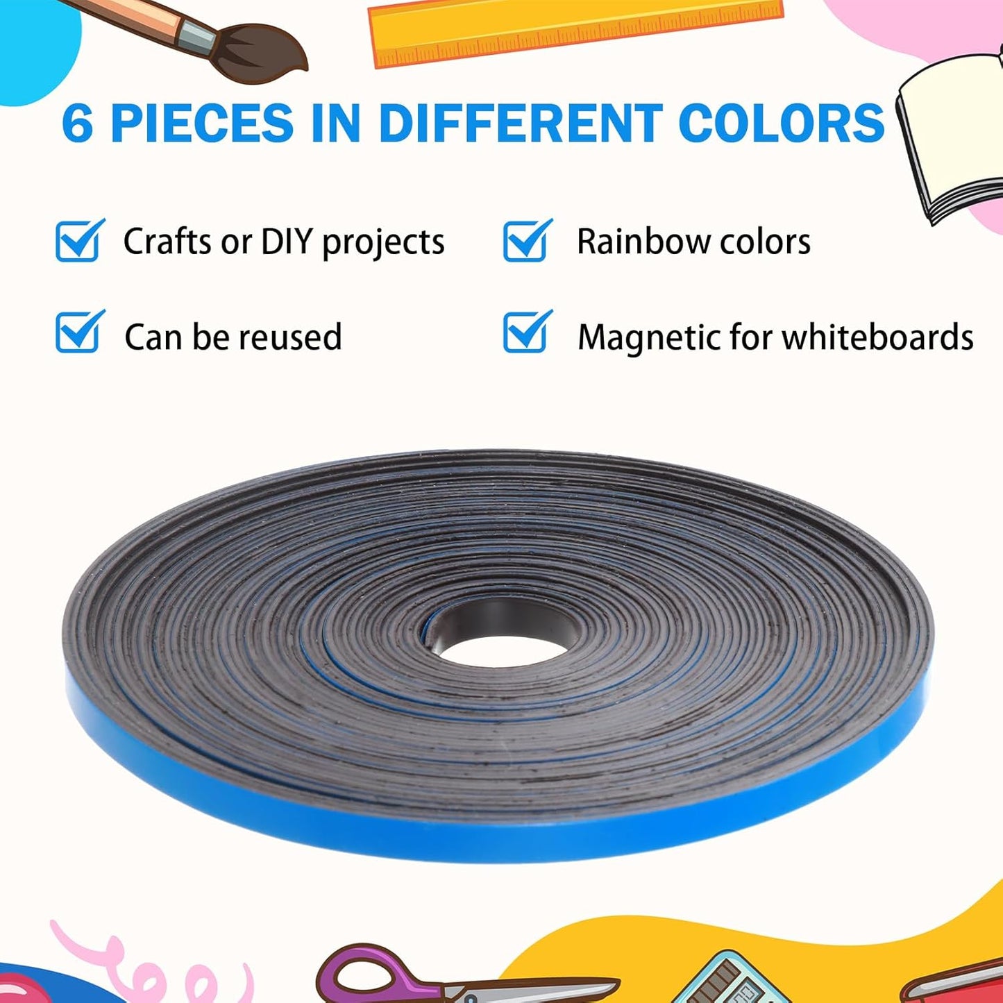 Magnetic Tape Roll Thin Strips, 0.39 Inch x 33 Feet Magnetic Board Dividers Whiteboard Graphic Decorative Tape Marking Line for Classroom Office Art Accessories(Blue)