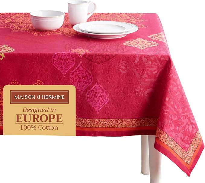 Maison d' Hermine Table Cloth Rectangle Table 100% Cotton 70 x 120 Inches Fall Tablecloth Reusable Everyday Use for Thanksgiving Christmas Decorations Dining Farmhouse Party (Versailles)