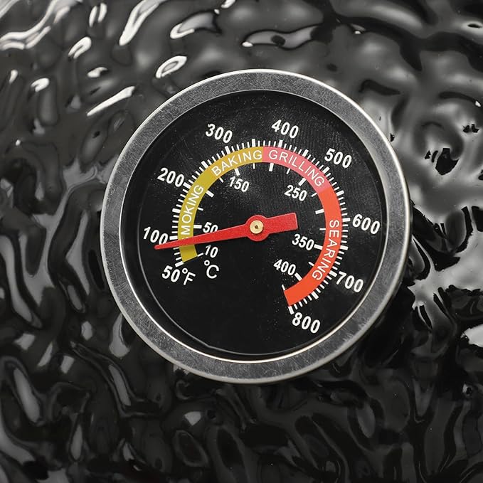 13 Inch Ceramic Charcoal Grill, Portable BBQ Smoker for Grilling & Smoking, Outdoor Patio Backyard Cooking, Movable Ceramic Barbecue Grill with Temperature Gauge