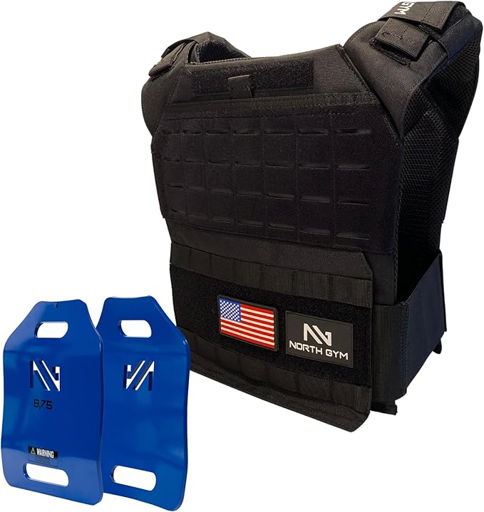 Northgym Adjustable Weighted Vest/Incl. 3D Weight Plates in 14lbs / 20lbs/ 30lbs/ 42.5lbs - Optimized Weight Distribution and with Curved Plates for Running, Functional Training and Working Out