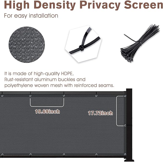 Sunny Guard Customized 3'x5' Dark Grey Balcony Privacy Screen,90% Shade Apartments Fence Cover,Heavy Duty Mesh Windscreen for Deck,Outdoor,Backyard,Patio