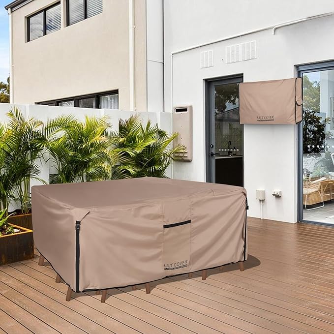 ULTCOVER 600D Tough Canvas Rectangular Patio Furniture Cover - Waterproof Outdoor Table and Chair Covers 64Lx52Wx28H inch