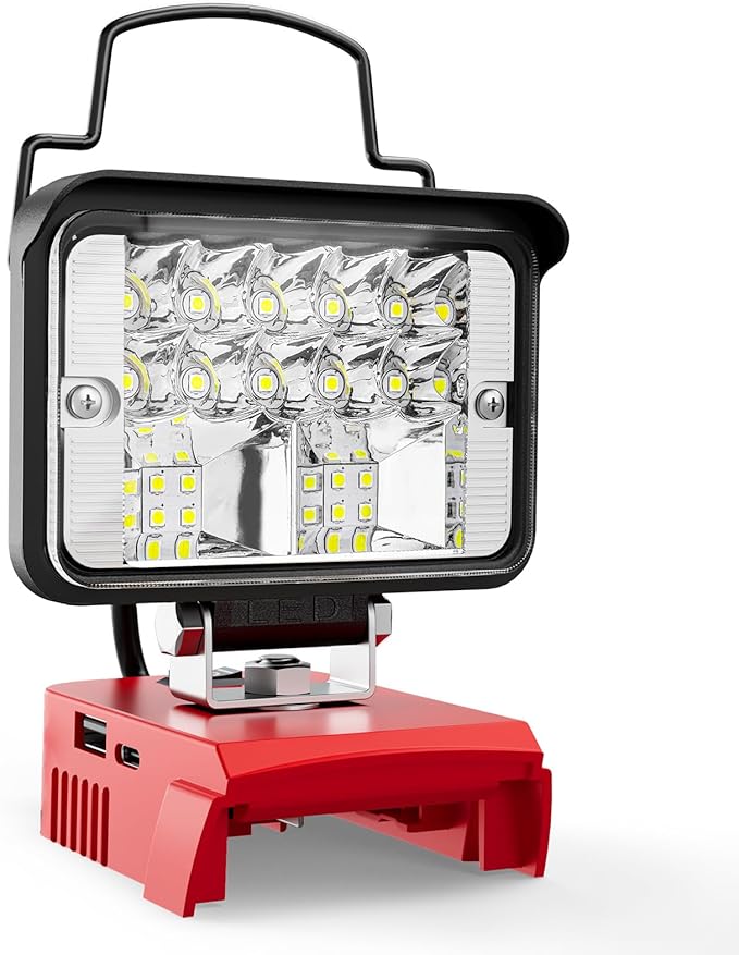 LIVOWALNY LED Work Light Compatible with Milwaukee Battery, 38W 3000 LM Portable Flood Light with Low Voltage Protection, USB & Type-C Output Port for Construction, Camping, Emergency, Bare Tool Only