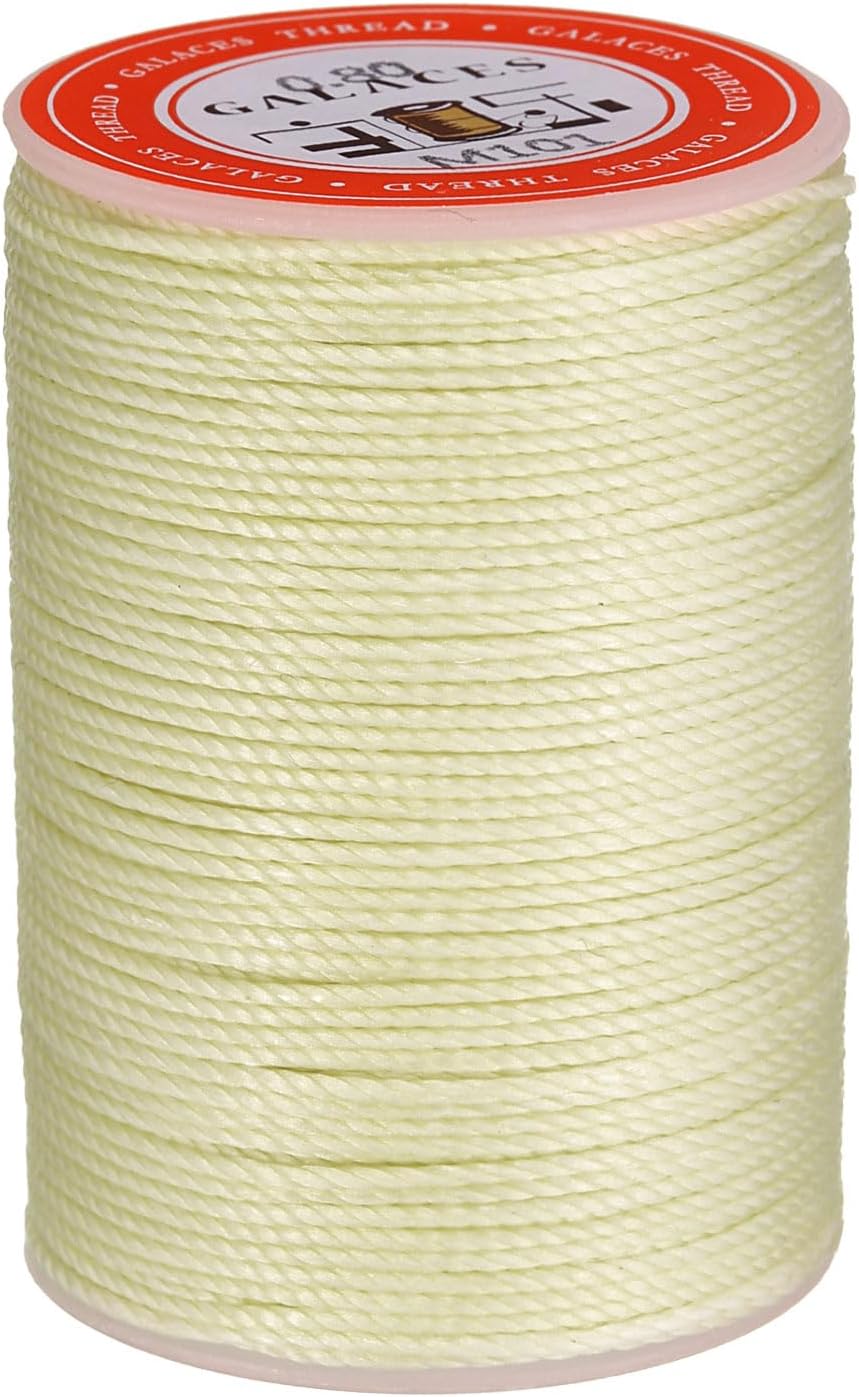 uxcell Round Leather Sewing Waxed Thread, 55m / 60 Yards Wax Polyester String, 0.8mm Waxed Stitching Cord for Leather Crafts, Bookbinding, Bracelets Braided, Beige