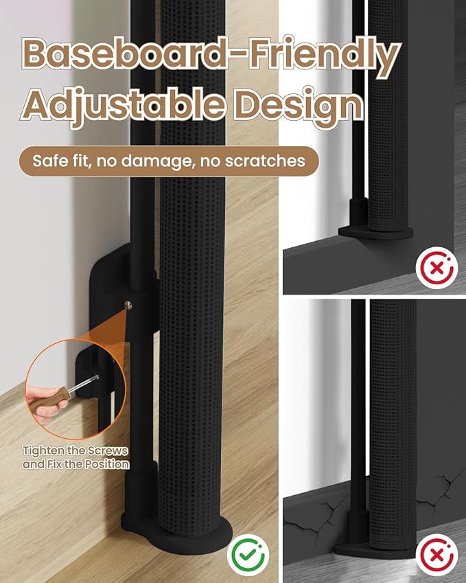 Upgraded Retractable Baby Gate - 71" Wide 34" Tall Mesh Child Safety Gate with High-Density Reinforced Rods, Easy One-Hand Operation Retractable Dog Gate, Fits Baseboards, Black