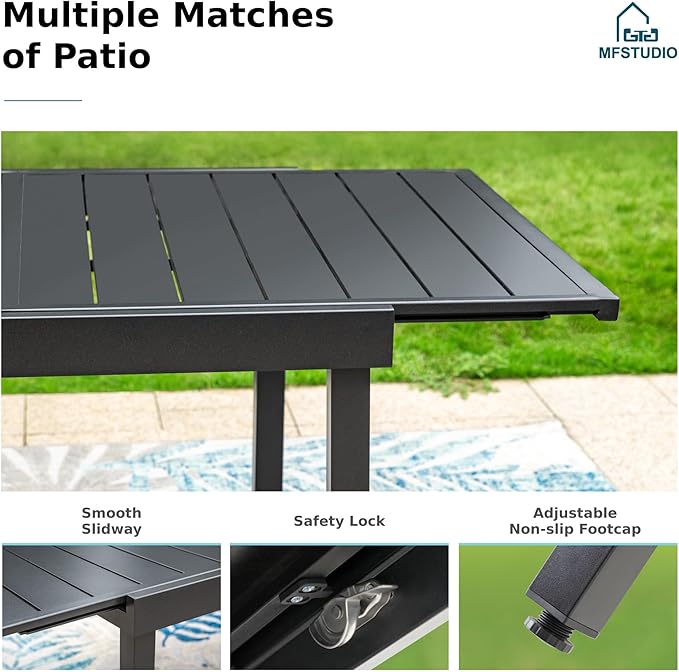 MFSTUDIO Outdoor Dining Set for 8, Patio Dining Set with Expandable Table, 9 Piece Patio Table and Chairs Set, Outdoor Patio Furniture Set for Deck Backyard Poolside Garden