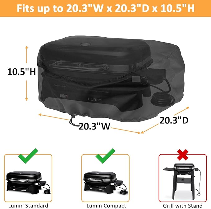 7197 Grill Cover for Weber Lumin Electric Grill, Lumin Compact Grill Waterproof Cover for Weber Lumin/Compact Without Stand 92010901 Grill Models, 600D Outdoor BBQ Cover