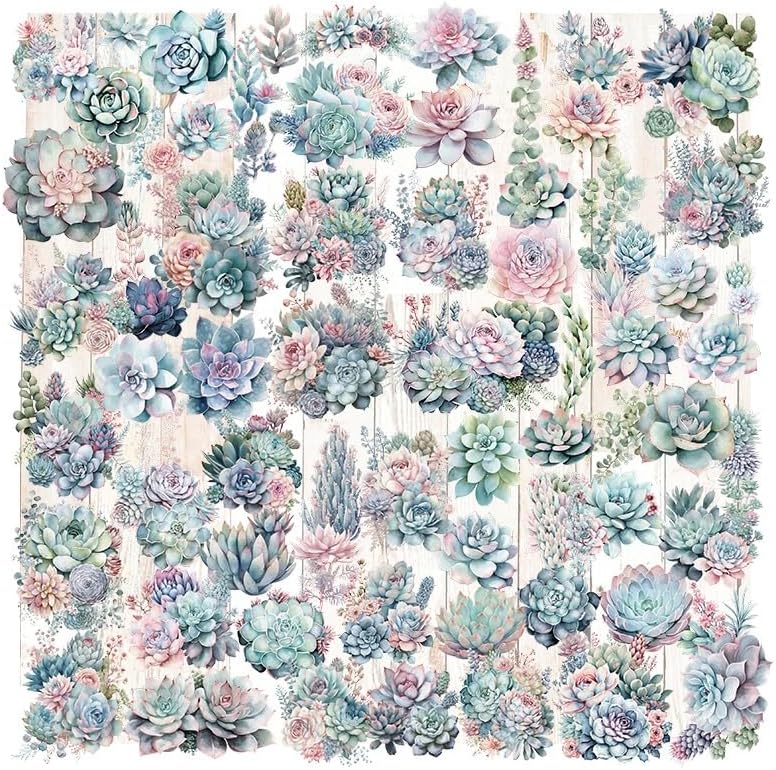 Vintage Vellum Stickers Floral Plants Elements Scrapbooking Supplies Flowers Botanic Natural Translucent Paper Self-Adhesive Junk-Journal Items (Succulent)