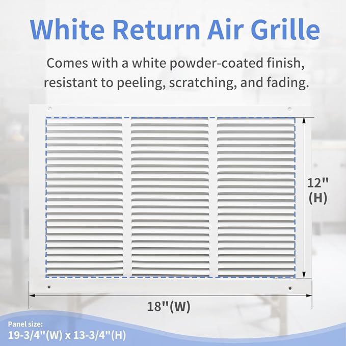 18"W x 12"H [Duct Opening Size] Steel Return Air Grille, Air Return Vent Cover for Ceiling and Sidewall - HVAC Air Vent Covers - [Outer Dimensions: 19.75"W x 13.75"H]