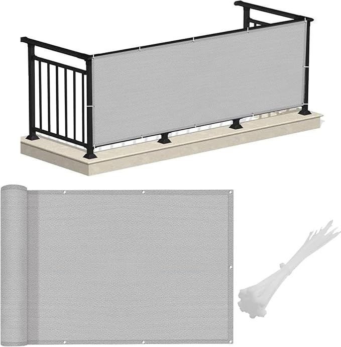 LOVE STORY 3'x16' Gray Balcony Screen Privacy Fence Cover (HDPE) UV Protection Weather-Resistant 3 FT Height Shield for Deck, Patio, Backyard, Outdoor Pool, Porch, Railing