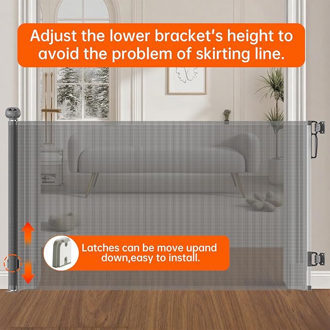 Scalable Safety Door, pet/Dog/cat Temporary Door, Baby Safety gate, mesh Soft Material, Expands to 71" Wide, Suitable for Stairs/doorways/corridors/terraces(Grey,33.5"x71")
