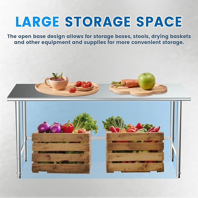 Treshin Stainless Steel Work Table Open Base 30" X 60", Commercial Heavy Duty Prep Table for Kitchen, Restaurant, Home, Hotel, Laundry