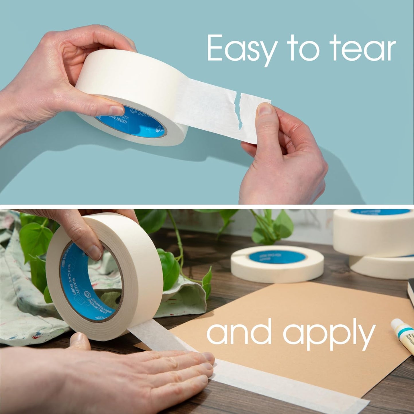 Spartan Industrial - 1" X 60 yd Masking Tape for Labeling, Packing, Art Projects, and More - 12 Craft Tape Rolls, 5.5 Mil