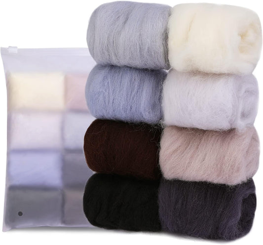 Wonvoc Needle Felting Wool 2.82oz/80 g, 8 Colors Nature Wool Roving Yarn, Hand Spinning Wool Roving Wool Yarn for DIY Craft Materials (Winter)