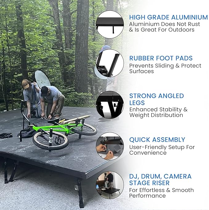 12'x12' MYSTAGE 9 Stage Platform - Portable, Folding Lightweight Aluminum Performance Deck with Adjustable Height 17"-28" - US Patented Design