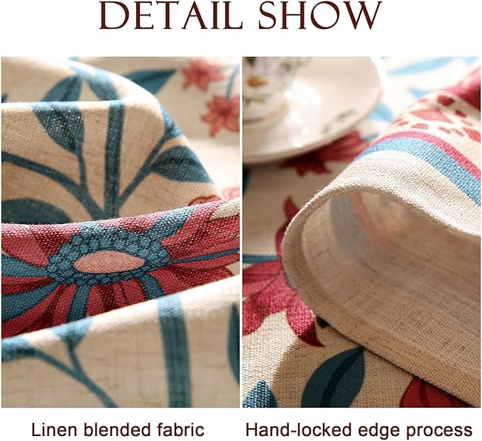 Designer Linen Long Rectangle Tablecloth,Vintage William Morris Wrinkle Resistant Floral Table Cloth,Decor Table Cover for Kitchen,Dining,Thanksgiving,Christmas,63"*94"-Dorodango B