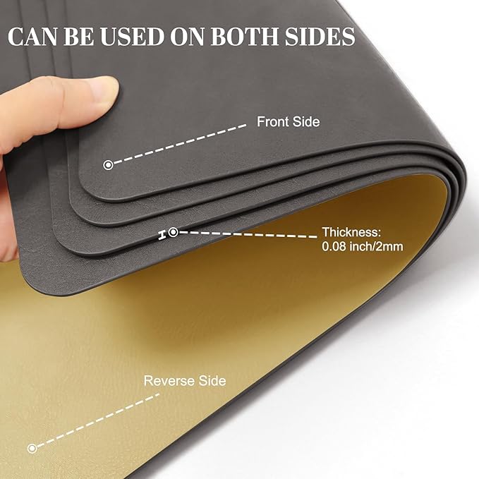 BLESWIN Faux Leather Placemats, PU Dining Table, Waterproof and Oil Resistant Easy to Clean, Heat Resistant Reversible Use Table Mats for Kitchen, Dining Table, Outdoor – 12 × 17 Inch, Mud&Dark Yellow