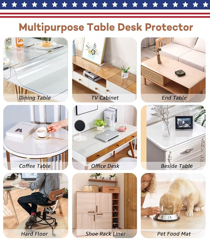 RostiKong 36 x 60 Inch Clear Plastic Table Cover Protector Rectangular Vinyl Roll Kitchen Dining Room Table Cloths Office Desk Pad Kitchen Floor Highchair Mat Outdoor Party Tablecloth Picnic Table Mat
