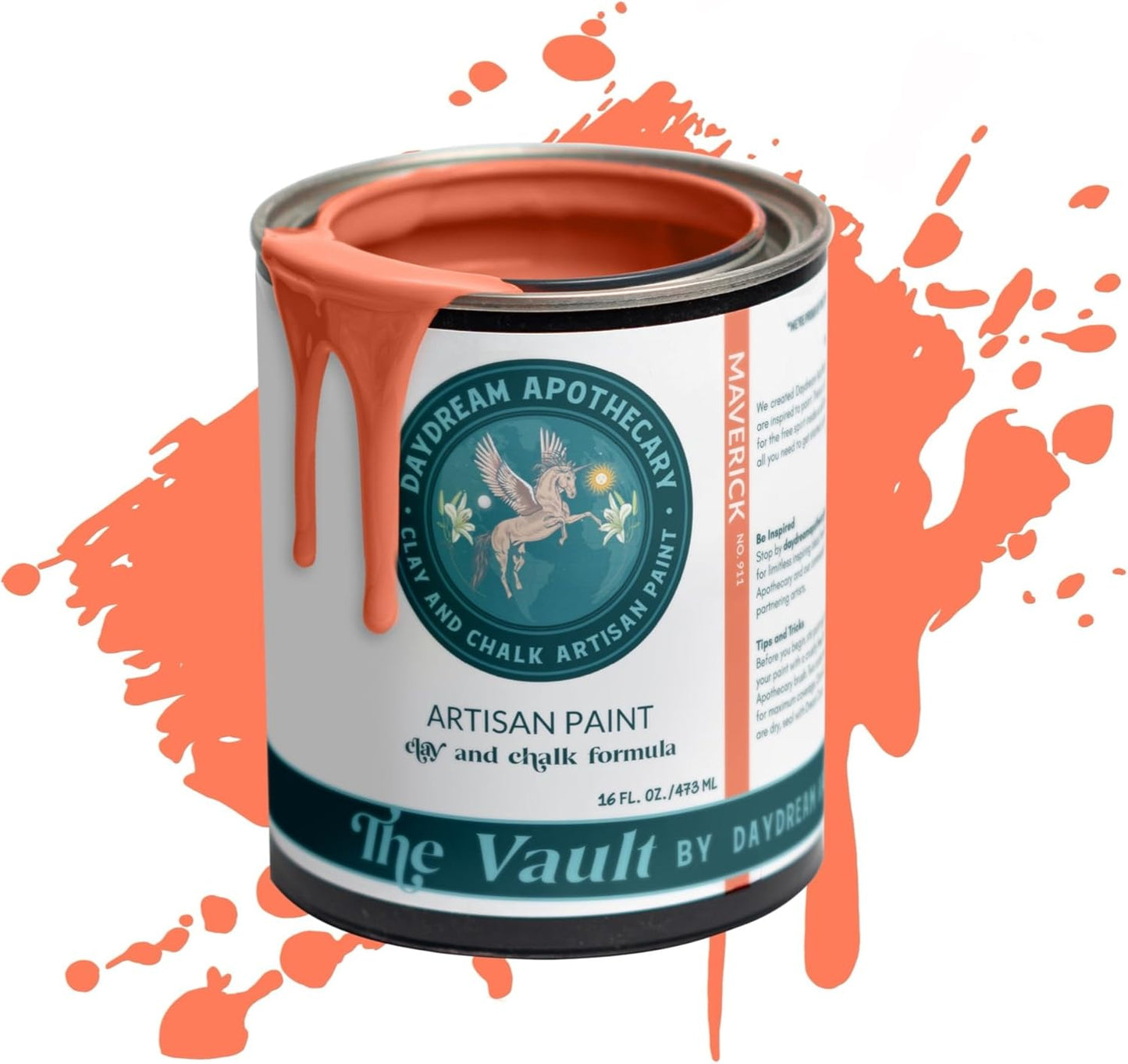 Daydream Apothecary Premium Chalk Style Paint for Furniture, Home Décor, Wood, DIY Interior Projects, Quick Dry, No Prep or Prime Needed, Matte Coral Orange - 16oz