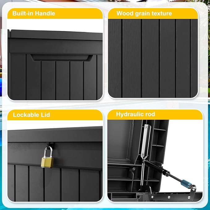 Deck Box - 280 Gallon Large Outdoor Storage box,Waterproof Patio Furniture and Storage Deck - Lockable and UV Resistant, Perfect for Pool and Outdoor Use, Weatherproof Resin, Lockable (Black)