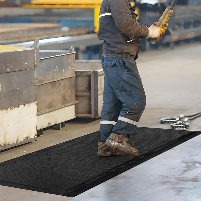 Nisorpa Anti Fatigue Mats Industrial 2' x 7' Ergonomic Standing Mat 15/16" Extra Thick Kitchen Rugs for Standing Heavy Duty Commercial Diamond Plate - Safety Support for Leg & Back Pain, Black