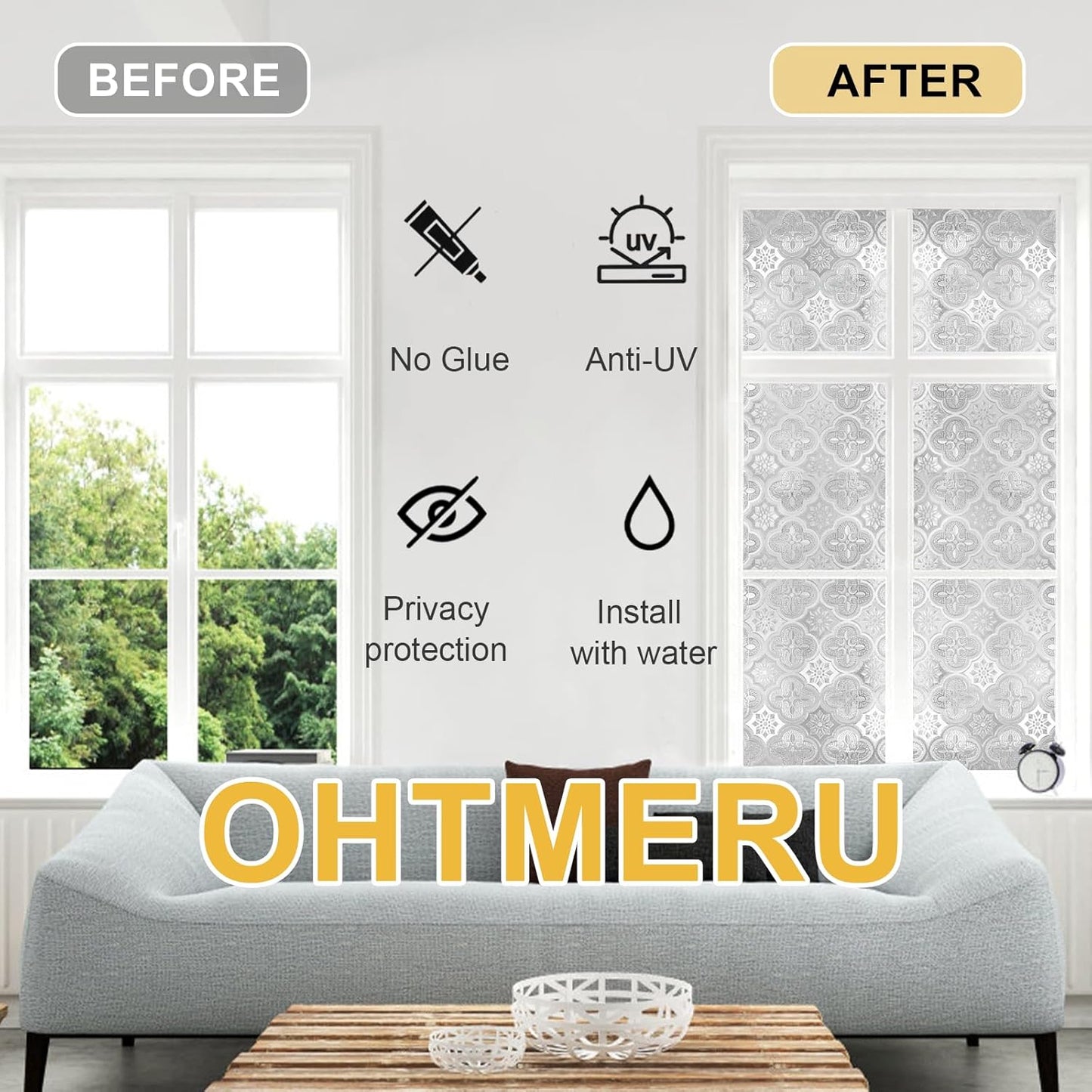 Window Privacy Film Decorative for Front Door, Bathroom Static Cling Stained Glass Sticker Opaque Heat Control UV Blocking Non-Adhesive for Home Windows 23.6 X 78.7 inches