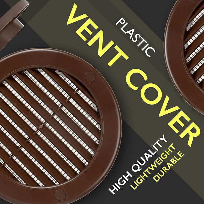 4 Inch [Opening] Brown Air Vent Cover – Pack of 5 – Plastic Round Air Vent Grill Cover for Wall or Ceiling, Built-in Mesh Screen/HVAC Return Air Register – Modern Louvered Design