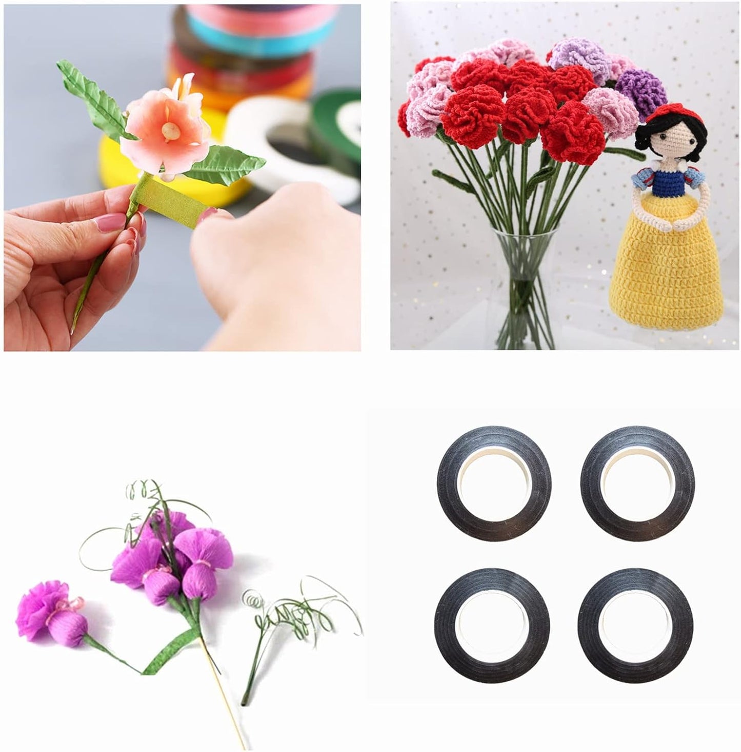 Transun Moo 4 Rolls 1/2 Inch Floral Tapes Florist Wraps for Bouquet Stem and Flowers Making Craft Projects (30 Yards, Black)