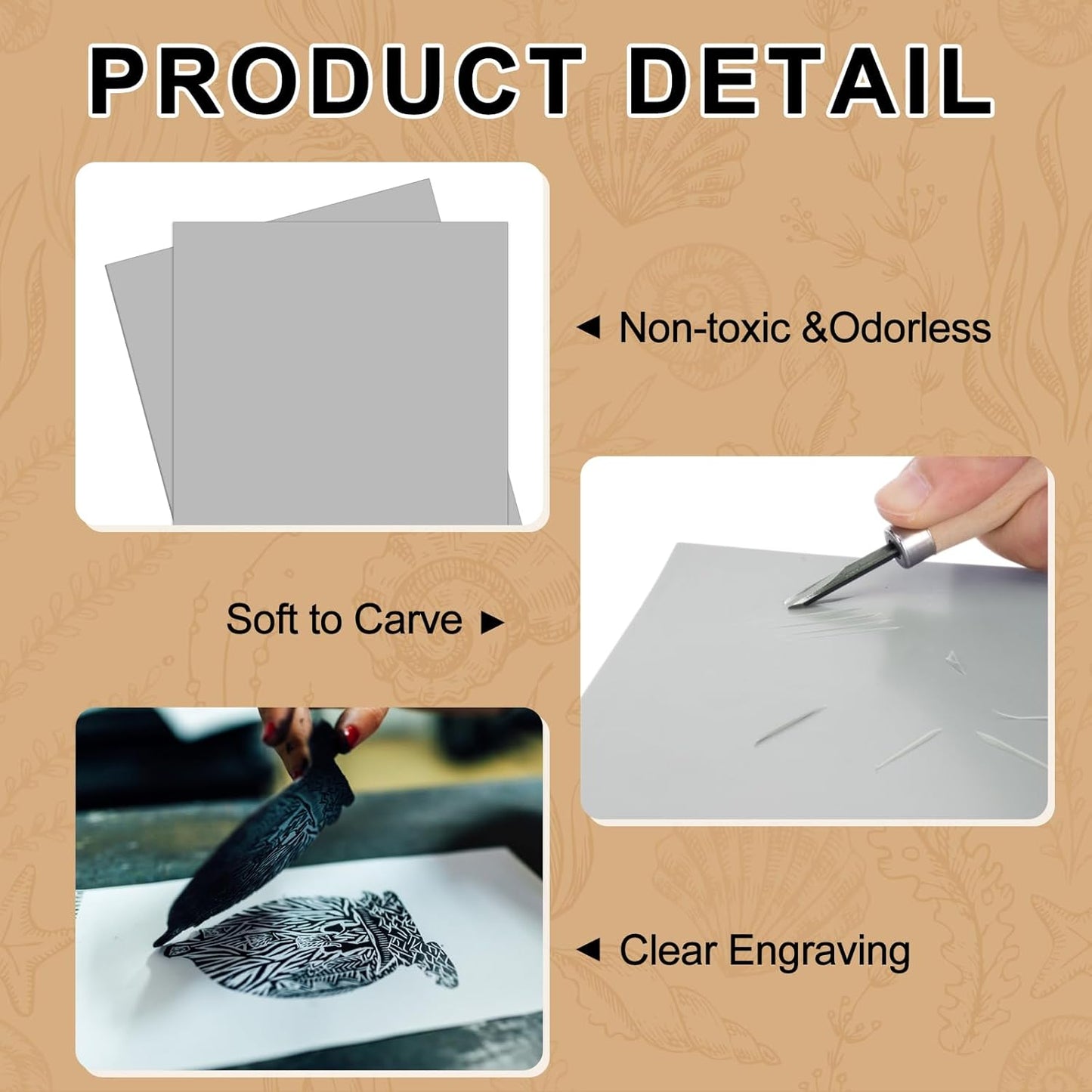 Yeaqee 8 Pcs Linoleum Block Rubber Carving Block Soft Linocut Blocks Large Linoleum Sheet Unmounted Lino Plates for Engraving Art Project Printmaking Artist Studio Supplies (6 x 6 Inch,Gray)