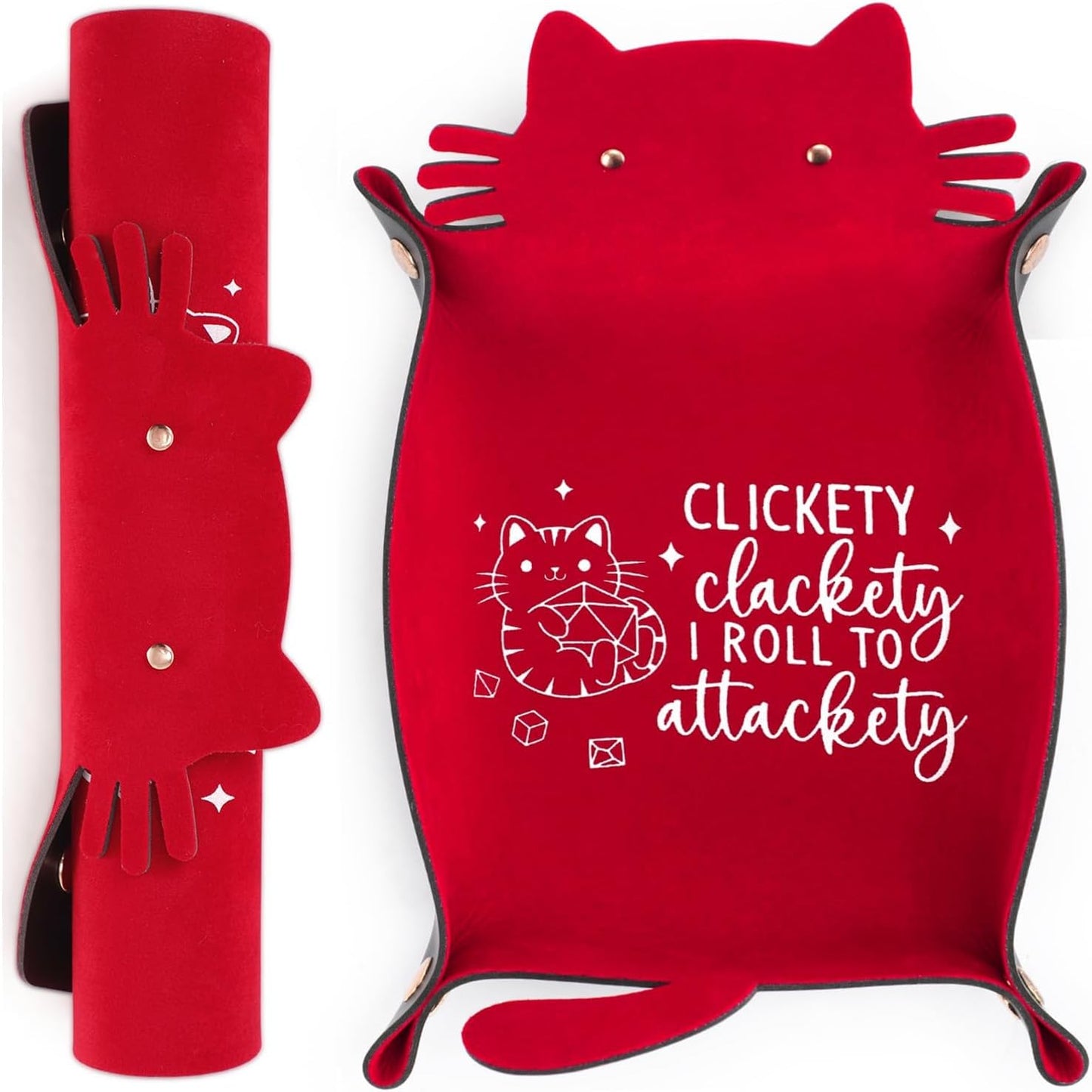 Red Cats Dice Tray Novelty Cat PU Leather Rolling Dice Tray Portable Dice Holder Cute Cat Desk Organizer Funny Gift for RPG, DND Game Players