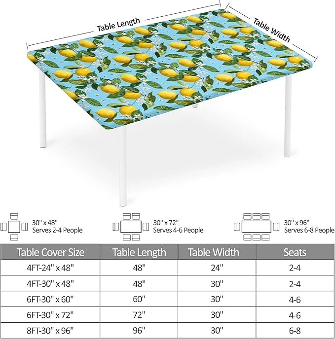 Rectangle Table Cloth Cover Waterproof Elastic Fitted Polyester Fitted Tablecloths for 6 Foot Tables for Indoor,Picnic, Camping, Outdoor （72" x 30"，Lemon）