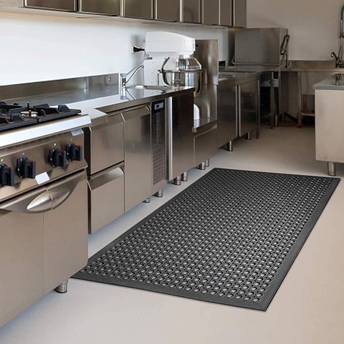 Outdoor Rubber Mat for Floor Anti-Fatigue Non Slip Commercial Restaurant Floor Mats 36" x 60" New Heavy Duty Rubber Kitchen Drainage Mat Black Bar Floor Mat