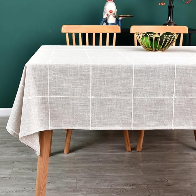 Heavy Duty Cotton Table Cloth for Rectangle Table Rectangular Farmhouse Vintage Tablecloth Washable Rustic Table Cover (Linen, 52''x98'')