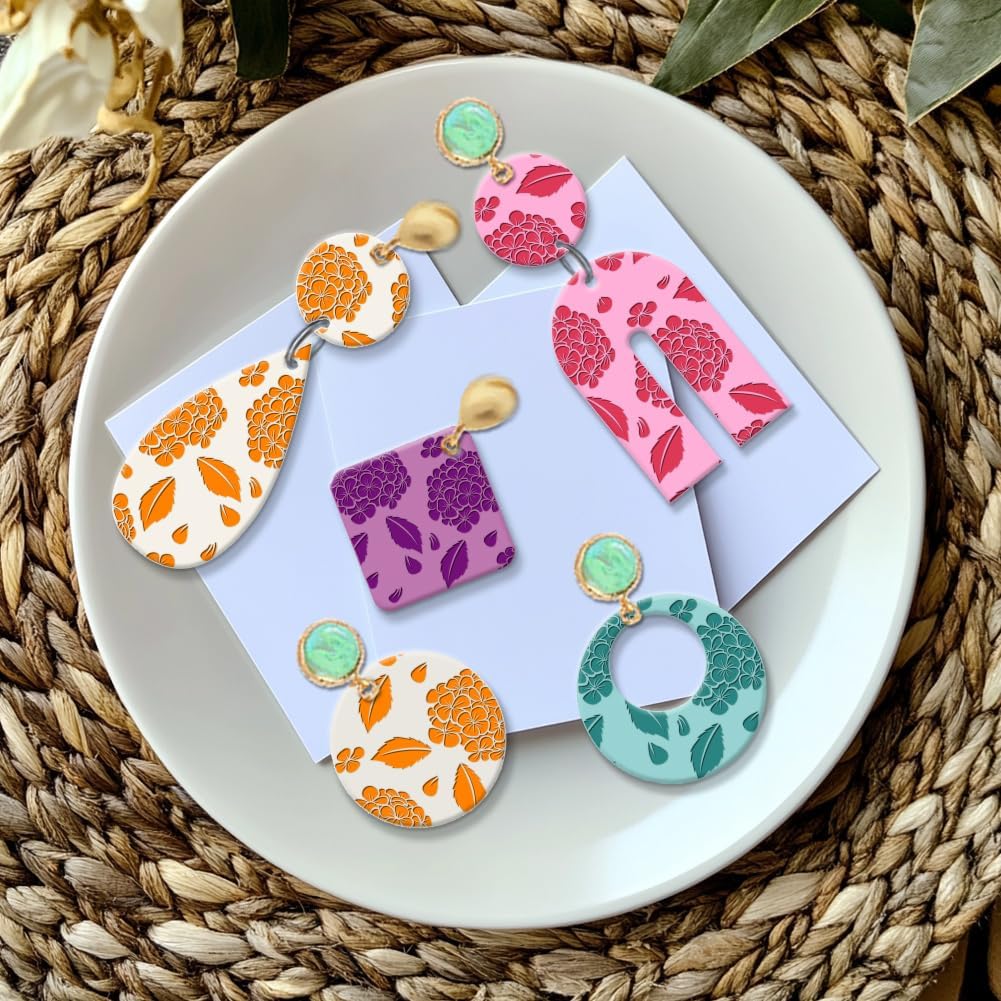 CHGCRAFT Hydrangea Texture Polymer Clay Texture Sheets Flowers Leaves Pattern Silicone Texture Stamp Clay Modeling Pattern Pad Texture Sheets for Polymer Clay Making Earrings Jewelry