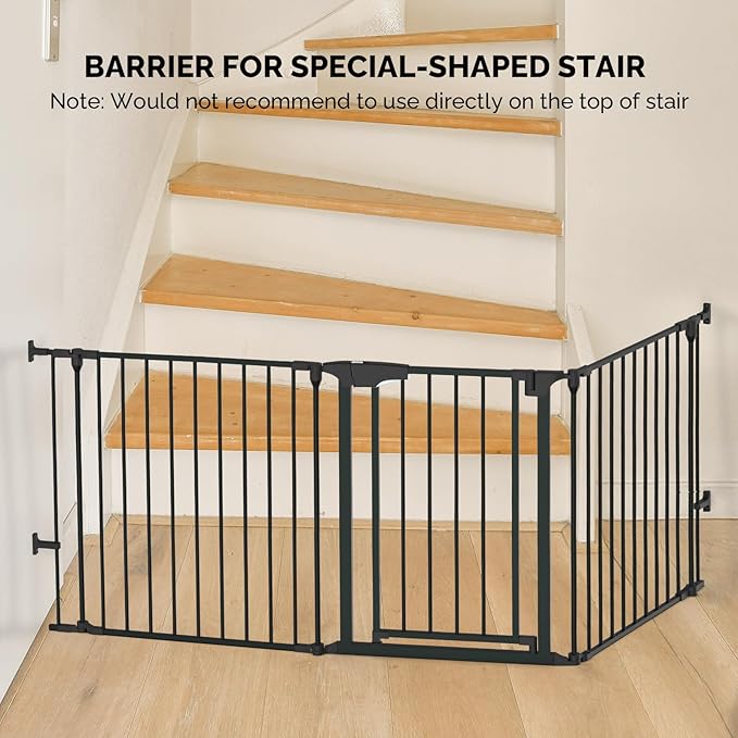 Bonnlo 120 Inches Wide Configurable Baby Gate, Fireplace Safety Fence/Guard, Adjustable 5-Panel Metal Play Yard for Toddler/Pet/Dog, Christmas Tree Fence, Includes 4 Pack of Wall Mounts, Black