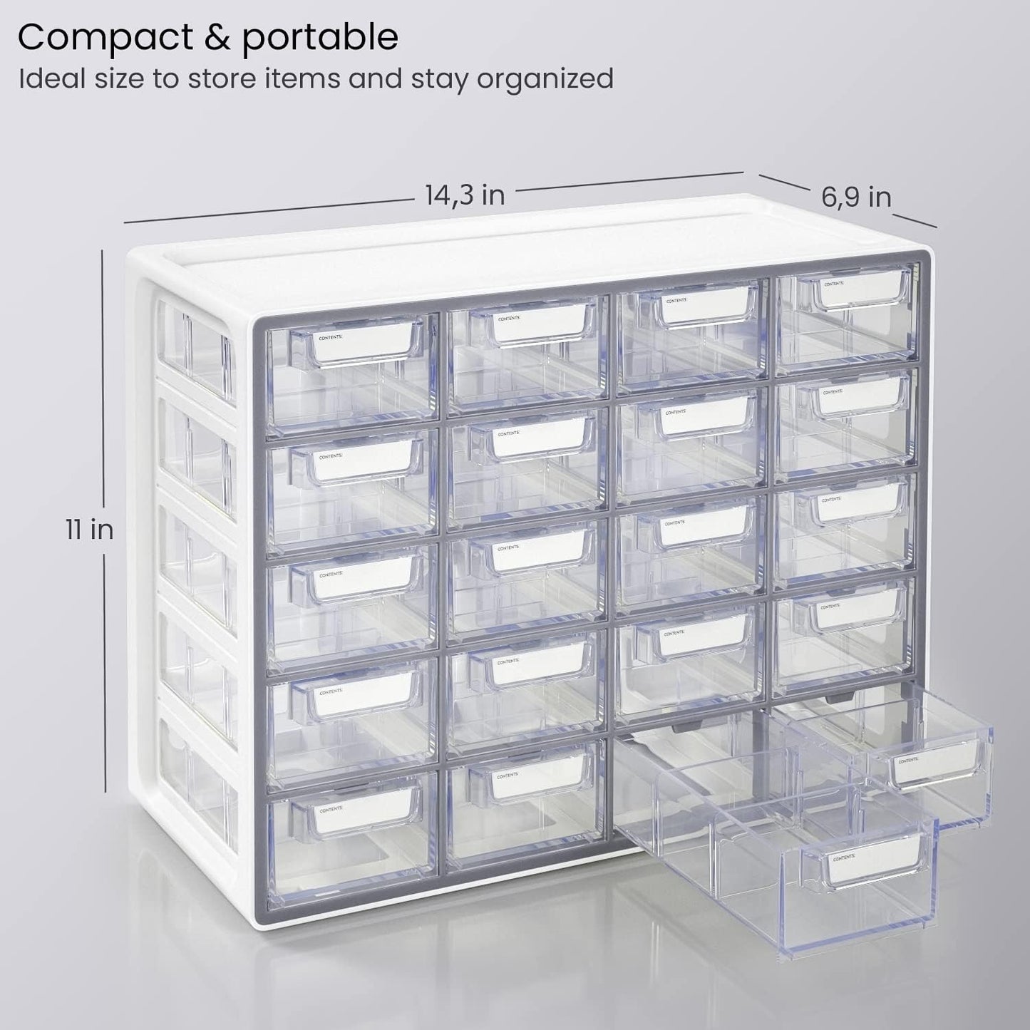 ARTEZA 20 Drawer Organizer and Storage Cabinet – Clear Plastic, Stackable Drawers for Makeup, Crafts, Sewing, Office Supplies, Small Parts & Tools
