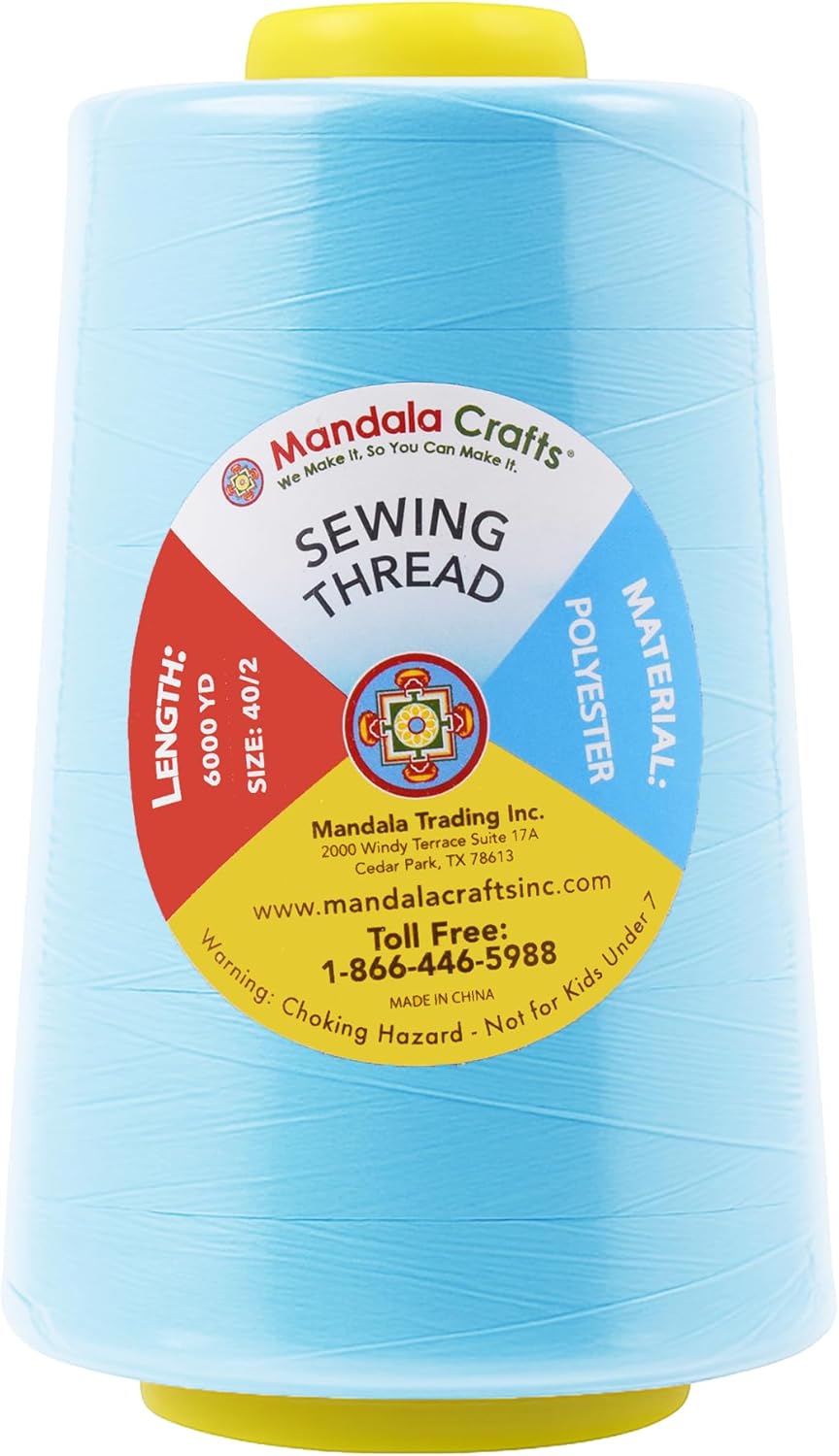 Mandala Crafts 4 Pack of Serger Threads Cones Spools - 40S/2 24000 Yards Polyester Baby Blue Threads for Sergers Machine and Overlock Quilting Sewing Machine