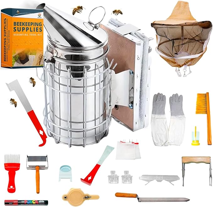 SunVara Beehive Starter Kit Premium - Bee Hives Honey Harvesting Equipment Bee Keeping Starter Kit Hive Tool Beekeeping Kit Beekeeping Supplies Beekeepers Equipment bee Keepers Equipment Bee Hive Kit