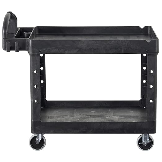 Rubbermaid Commercial Products 2-Shelf Utility/Service Cart, Medium, Black, Lipped Shelves, Ergonomic Handle, 500 Lbs Capacity, forfor Warehouse/Garage/Cleaning/Manufacturing