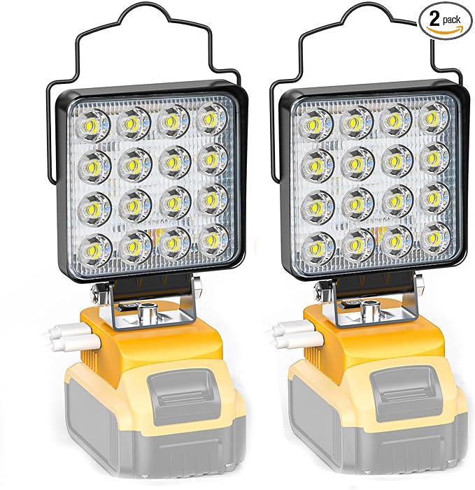 Ecarke 2 PCS Cordless LED Work Light Compatible with DeWALT 20V: 70W 7000LM Flashlight with USB & Type-C Charging Output Port, Portable Battery Flood Light for Job Site, Camping, Battery Not Included