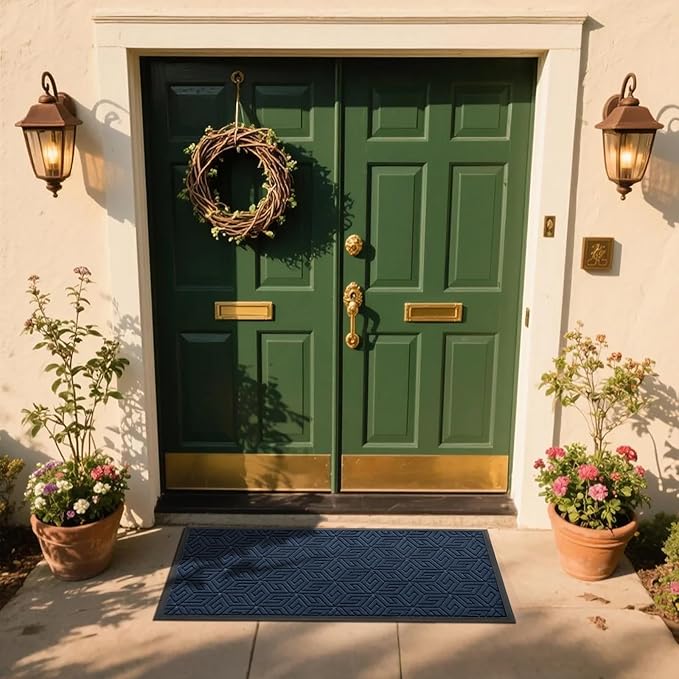 Yimobra Large Door Mat 47x24, All-Weather Waterproof Outdoor Mats for Front Door, Non Slip Rubber Doormat for Patio Proch Outside Entryway Indoor, Blue