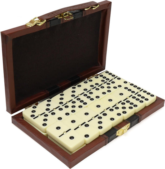 ERLLE - Premium Double 6 Dominoes Set, Classic Domino Game with Leather Case, Domino Set for Adults & Kids, Durable, Travel-Friendly, and Easy to Read Tiles