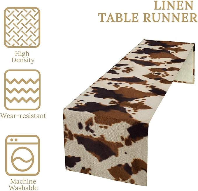 Cowhide Print Table Runner, Western Farm Animal Fur Wildlife Rustic Table Runner for Kitchen Farmhouse Dining Home Banquet Party 13x60in